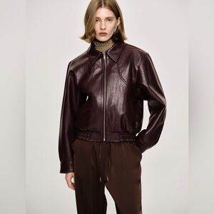 Unknown Source Ennio Faux-Leather Bomber Jacket, Mahogany